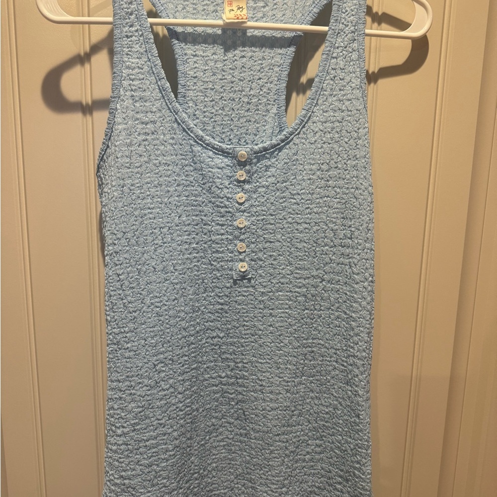 Blue Textured Sleeveless Top
